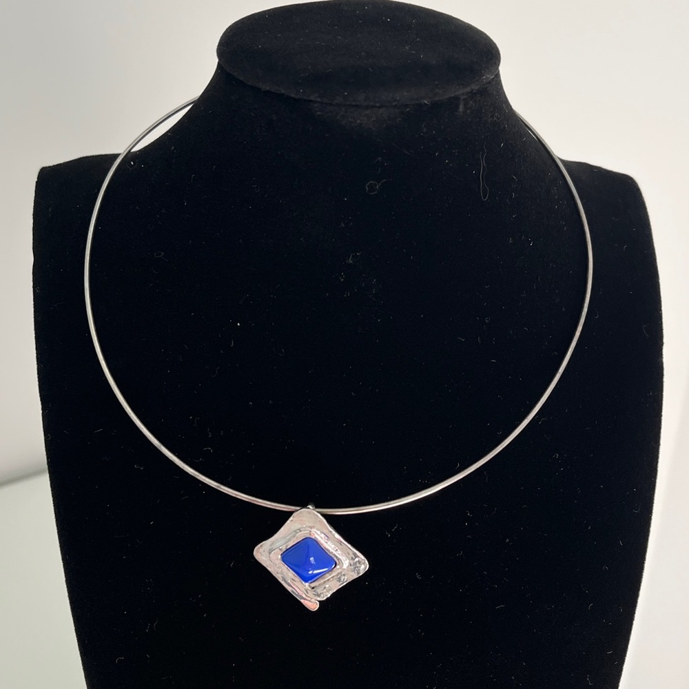 Vintage Silver Tone & Blue Lapis Cécile Jeanne Paris Choker Wire Necklace